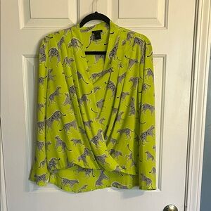 Ann Taylor Factory Neon Yellow Cheetah-Print Blouse